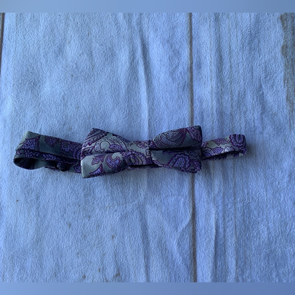 Purple Gray Paisley Bow Tie
